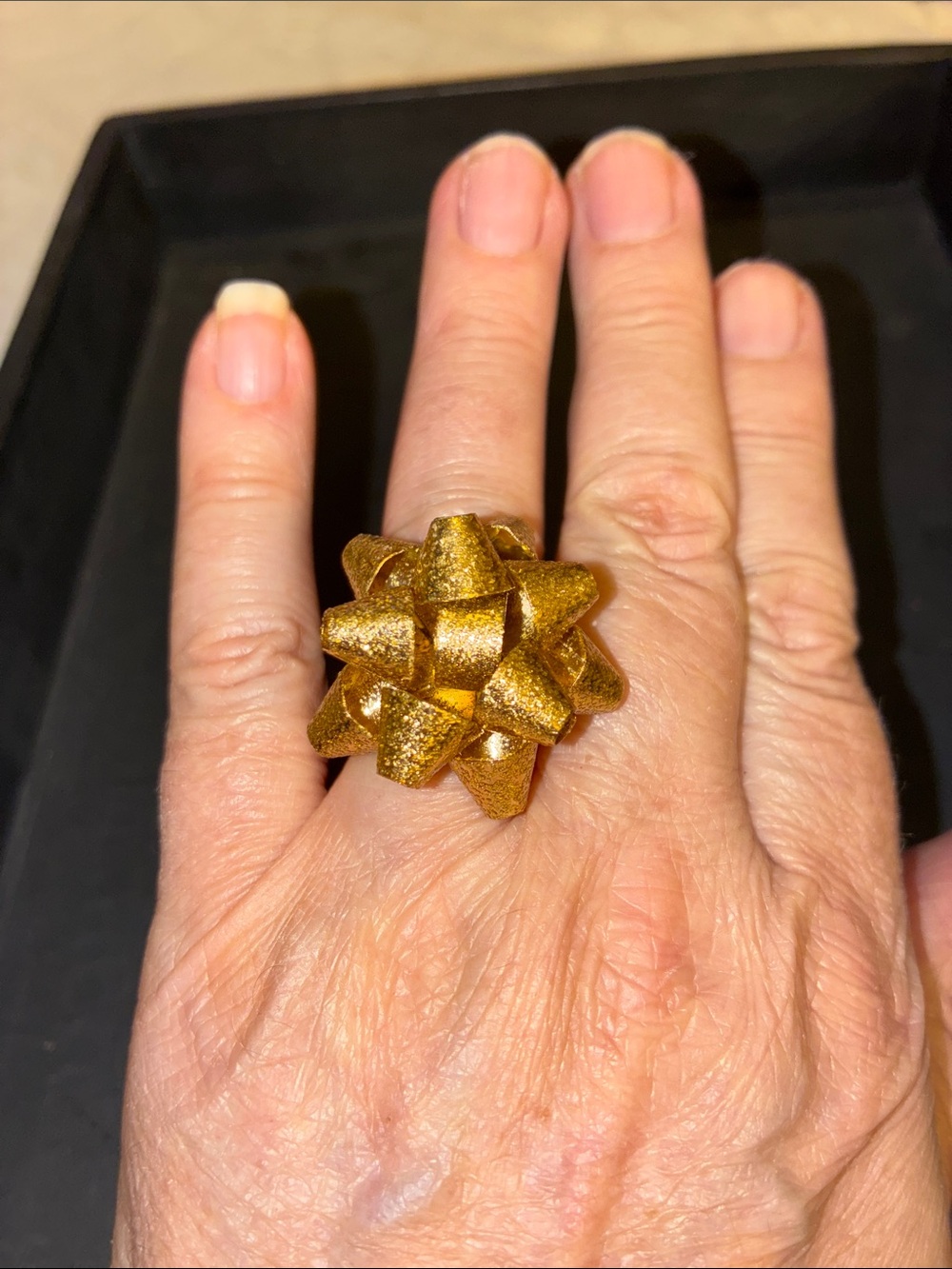 Gold Glitter Bow Statement Ring